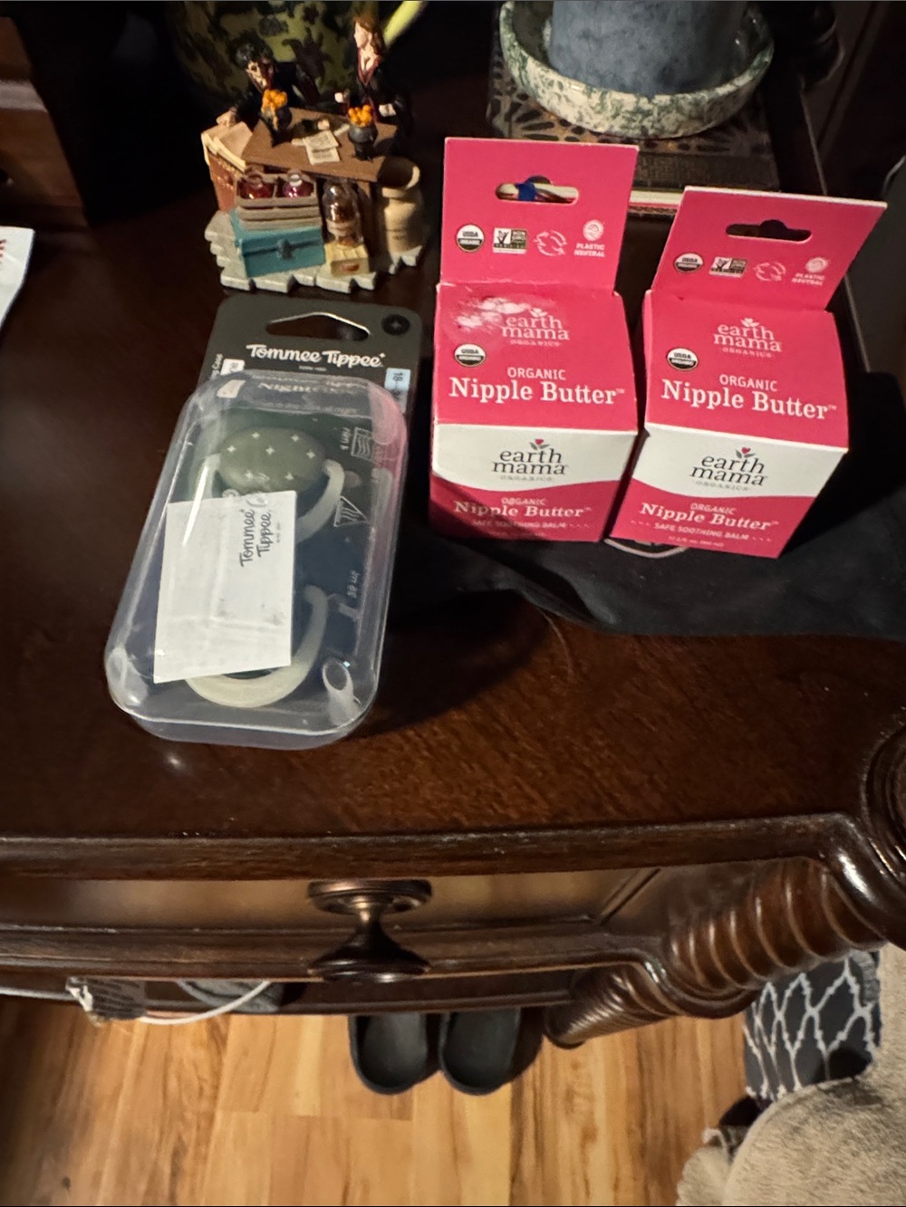 earth Mama organic Nipple Butter and pacifiers